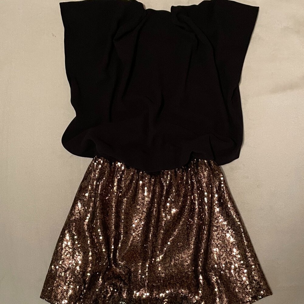 Express, Xs Gold Sequin Colorblock Mini Dress, Wi… - image 1
